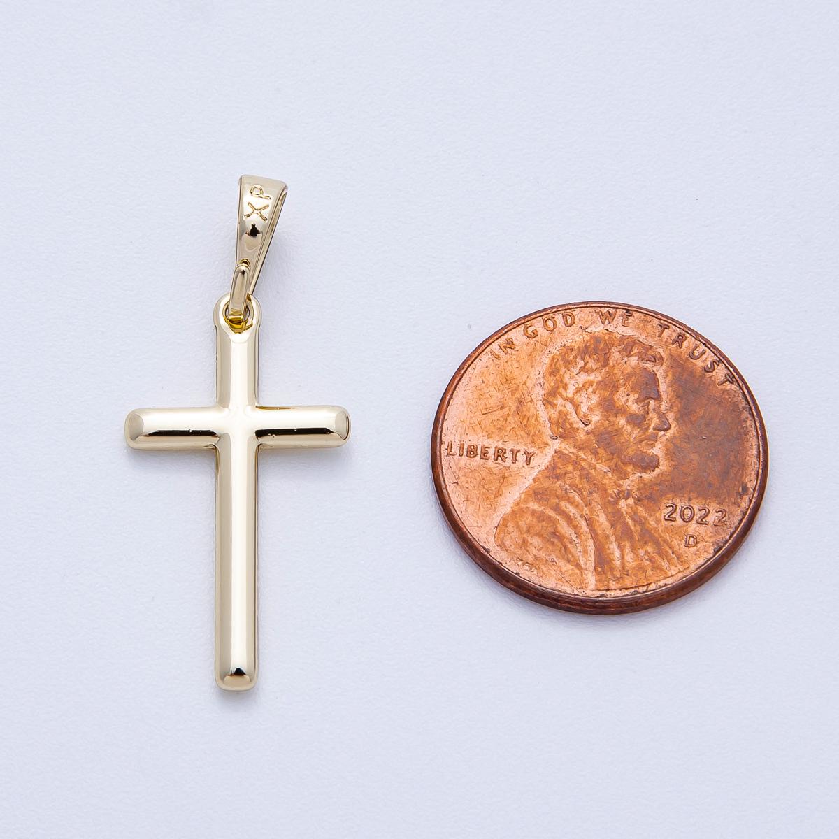 14k Gold Filled 24.1mm Dainty Gold Cross Pendant Necklace Minimalist Religious Charm Simple Polished Everyday Faith Jewelry | CHARMS-00456