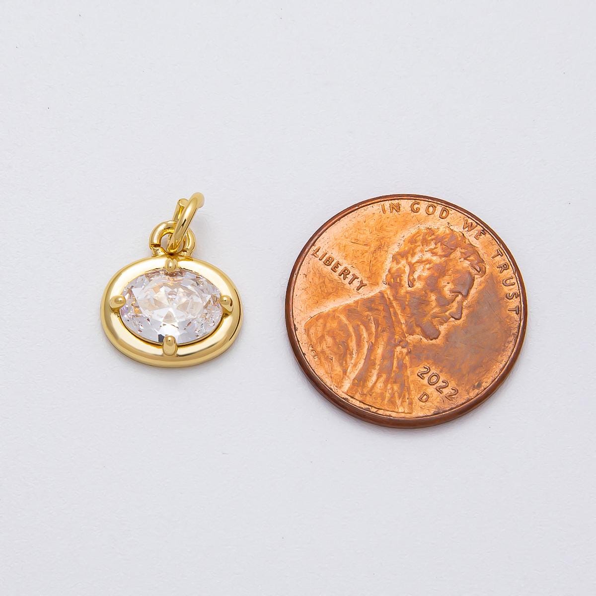 16k Gold Filled Oval CZ Charm Solitaire Bezel Charm Sparkling Clear Stone Jewelry DIY Supply for custom Necklace | CHARMS-00472