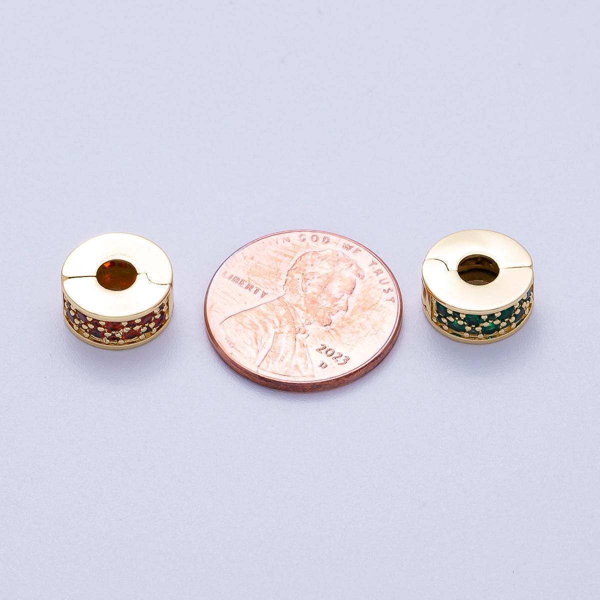 16K Gold Filled 10mm Snap Clip Open Micro Paved CZ Birthstone Spacer Rondelle Personalized Set Dainty Birth Month Gift | Beads-00220