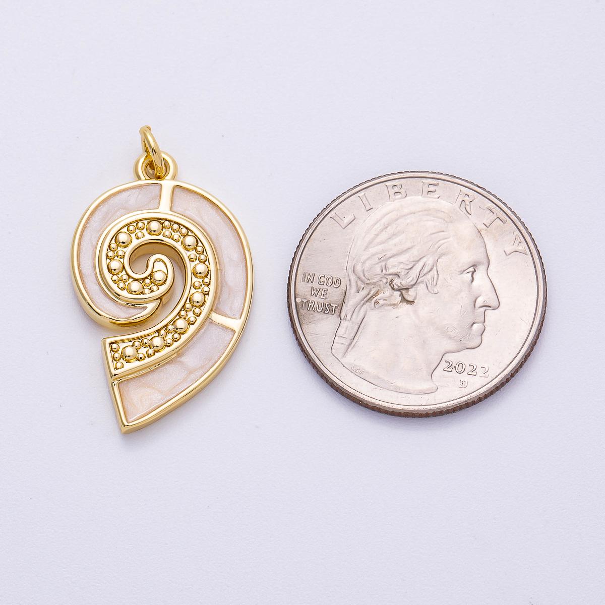 16K Gold Filled 28mm Micro Paved CZ Shell Pearl Conch Sea Shell Charm Coastal Pendant Beach Lover Abstract Gift for her | Charms-00497