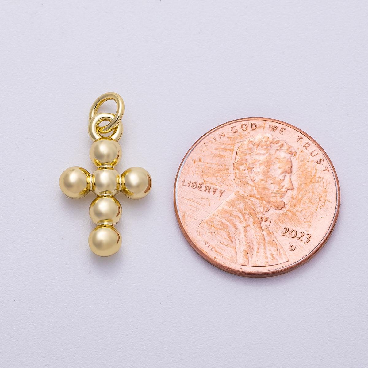 16K Gold Filled 17mm Minimalist Bubble Round Cross Charm Minimalist Faith Gift Religious Jewelry Supply for custom necklace | Charms-00498