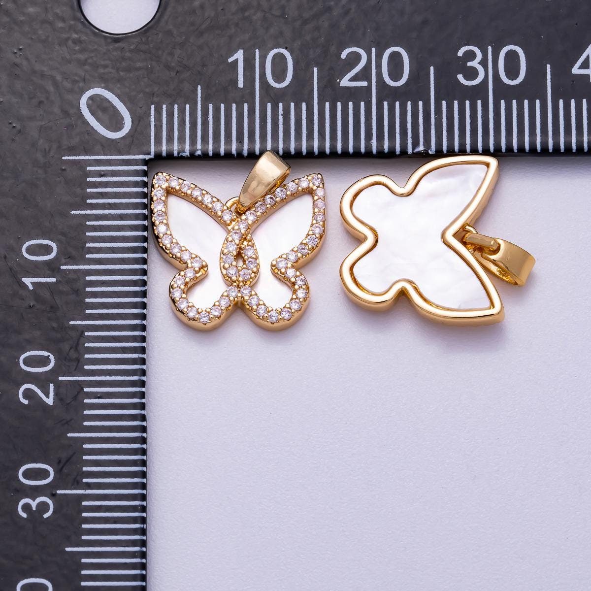 24k gold filled shell pearl micro paved cz butterfly wings pendant | CHARMS-00550