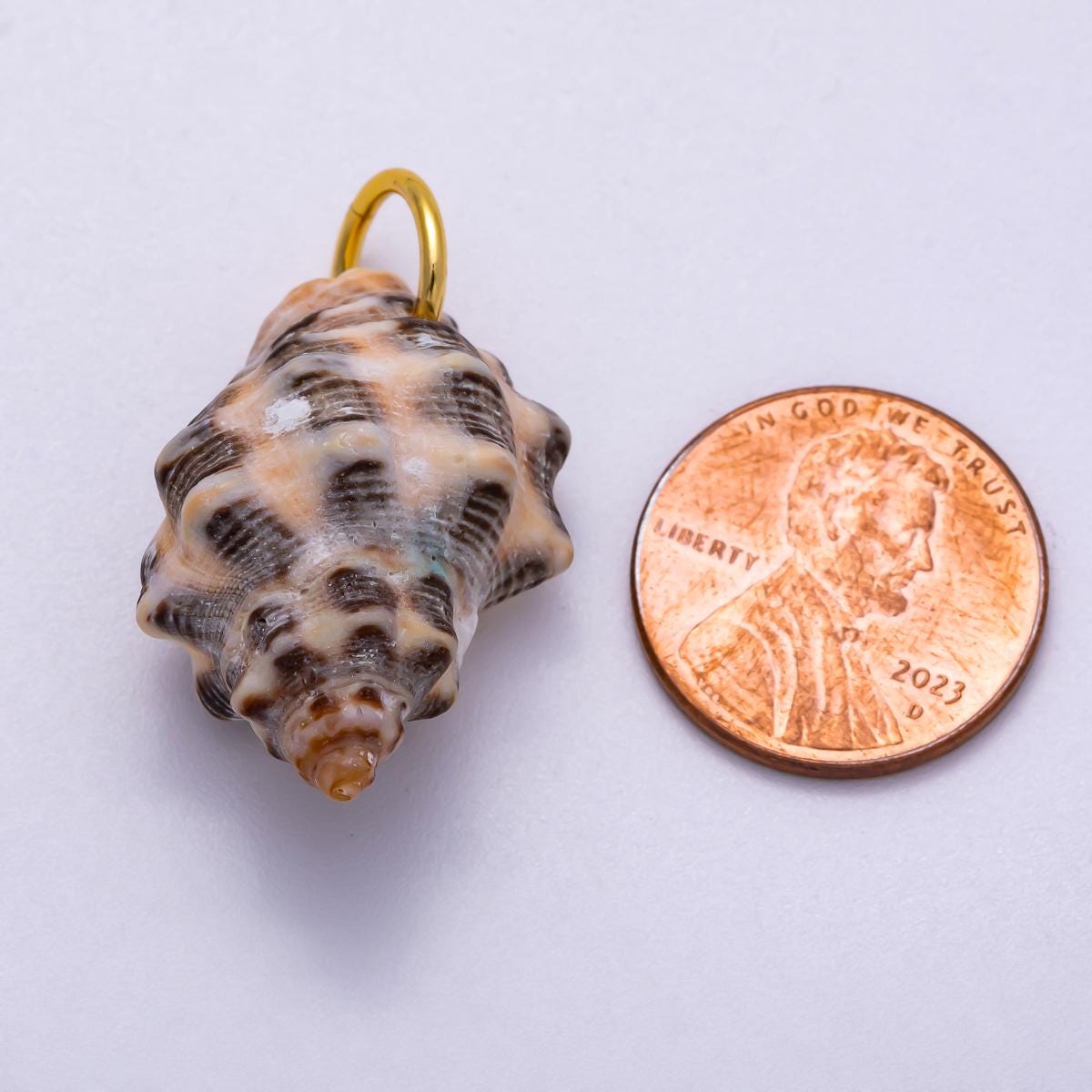 SUMMER 18K Gold Filled 31mm Natural Spotted Murex Conch Shell Charm Brown Spiral Seashell Jewelry Beach Wedding Accessory | Charms-00558