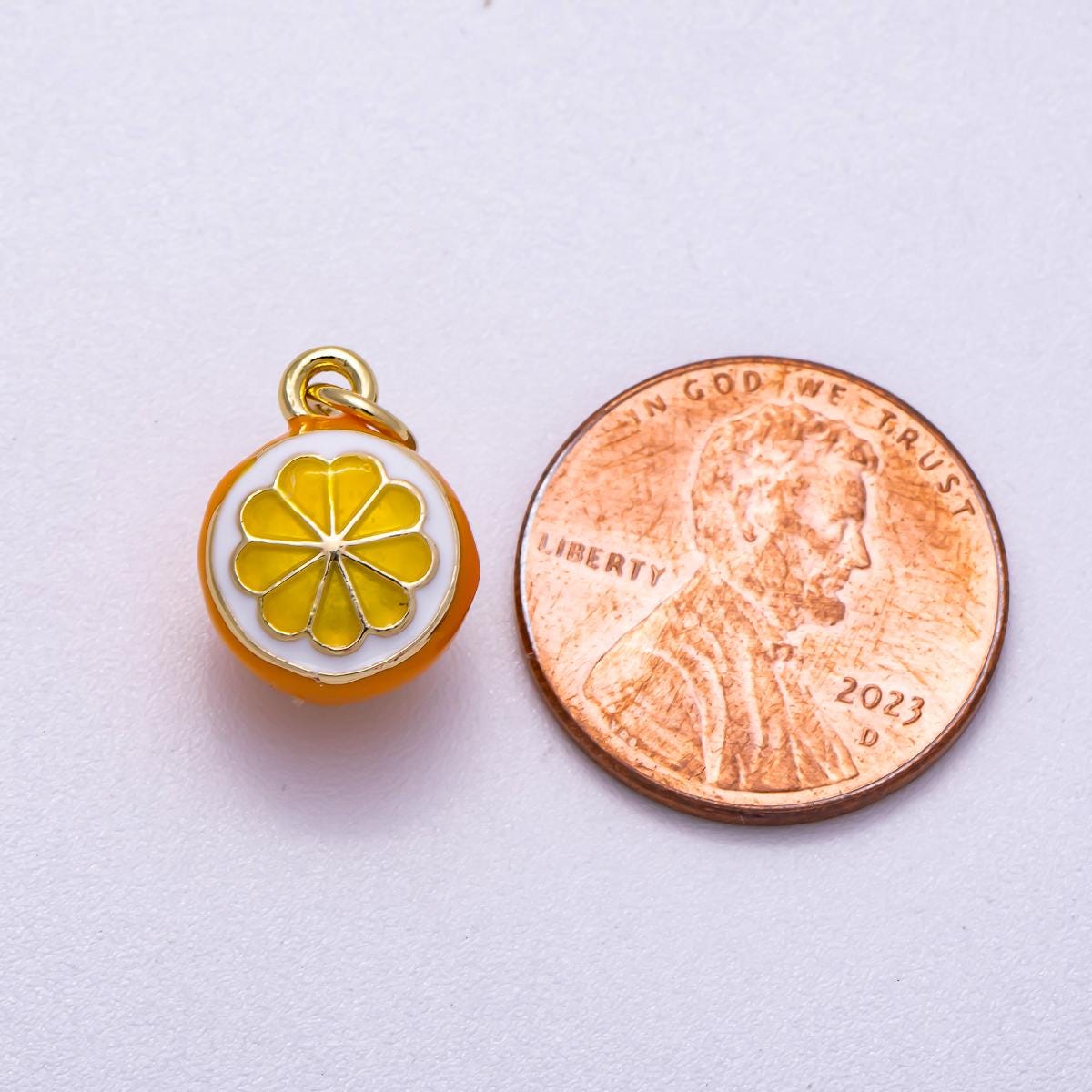 16K Gold Filled 14mm Mini Fresh Orange Fruit Enamel Charm Citrus Colorful Summer Dangle Accessory DIY Supply for necklace | Charms-00543