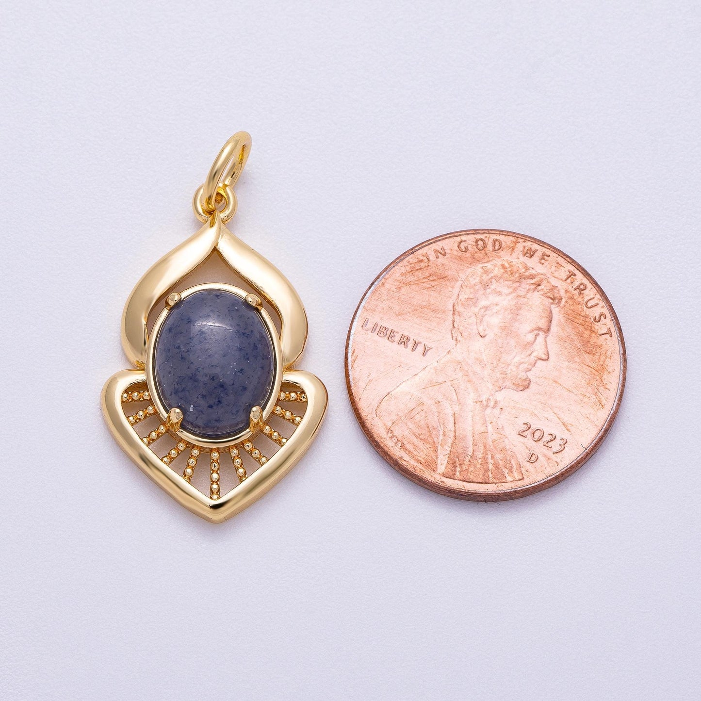 16K Gold Filled 23mm Blue Kyanite Cabochon Gemstone Curved Geometric Charm Egyptian Inspired Boho Jewelry DIY Supply Necklace | Charms-00612
