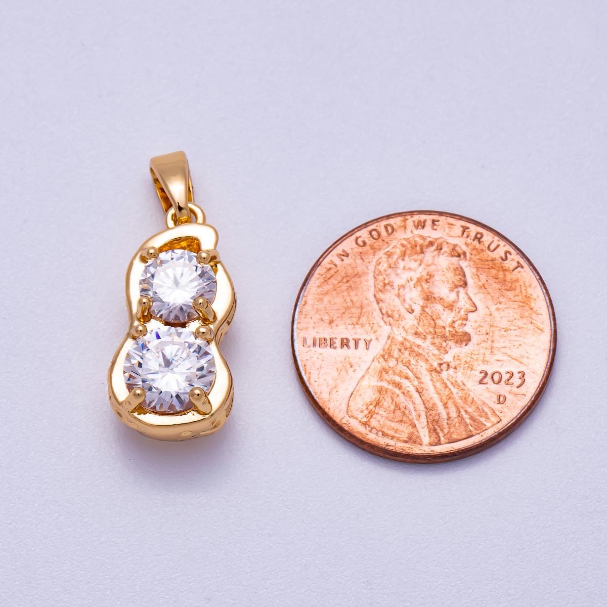 Dainty 18K Gold Fill peanut charm, Clear CZ Stone peanut lover pendant foodie mix charm for bracelet necklace earring component CHARMS-00581