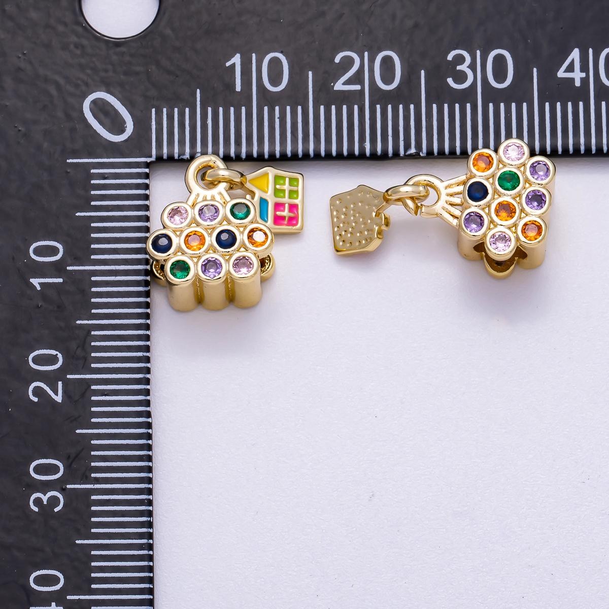 18k Gold Filled Air Balloon House Charm with Colorful CZ Stone Charms-00624