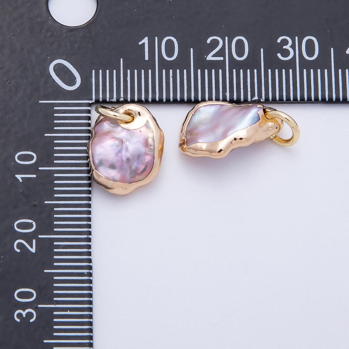 Mini Freeform Baroque Coin Pearl Pendant Necklace 18k Gold Plated Edges White Pearl Charms-642