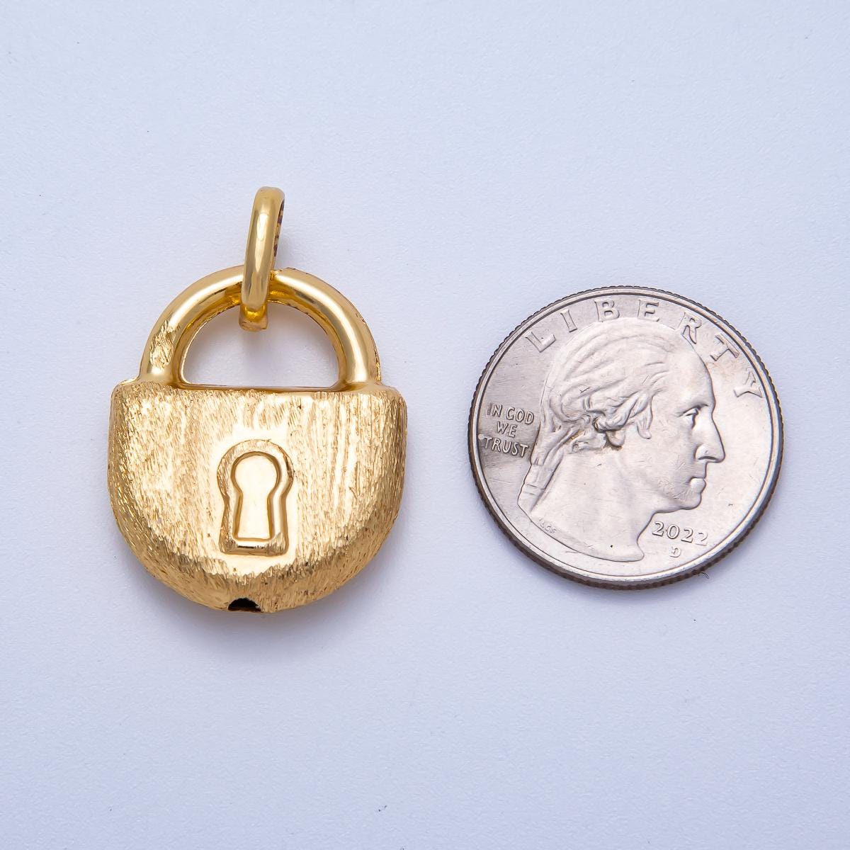 16K Gold Filled 28mm Minimalist Textured Padlock Multidimensional 3D Charm Symbolic Love Jewelry Minimalist boho necklace | Charms-00616
