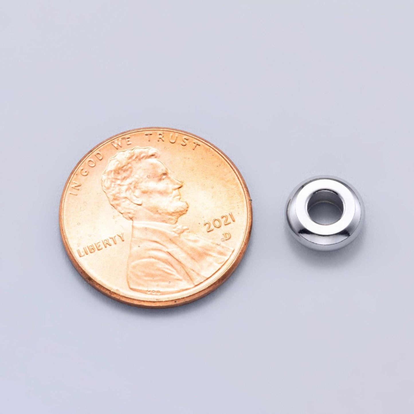 Rhodium Plated 8mm Plain Spacer Rondelle Beads Round Bubble Pendant High Polish Circle Jewelry Dainty Bead Bracelet | Findings-00164