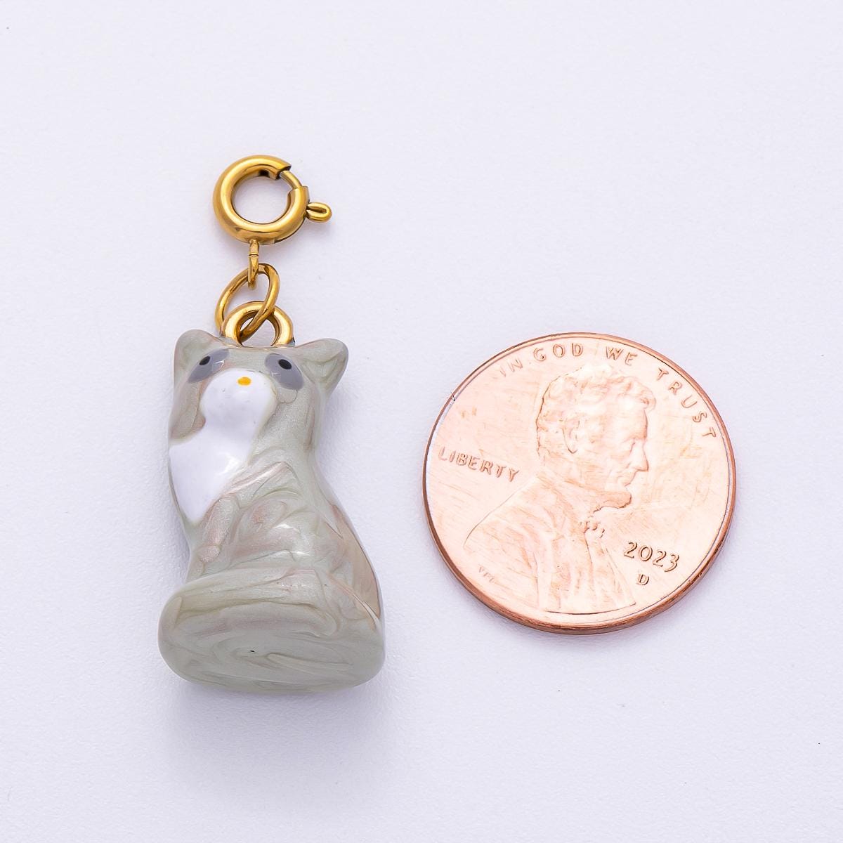 PVD Stainless Steel 24mm Grey Kitty Cat Pet Enamel Charm Ceramic Animal Pendant for DIY Jewelry Whimsical Accessory Supply | Charms-00512