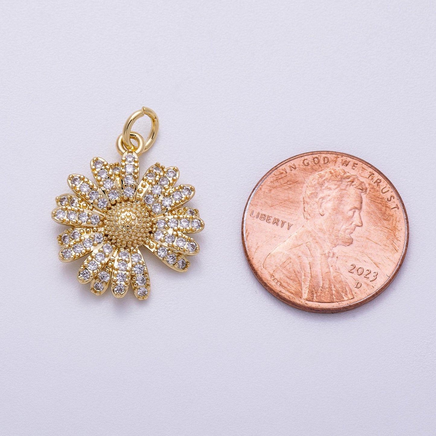 18K Gold Filled Daisy Charm with Clear CZ Flower Pendant Charms-00564