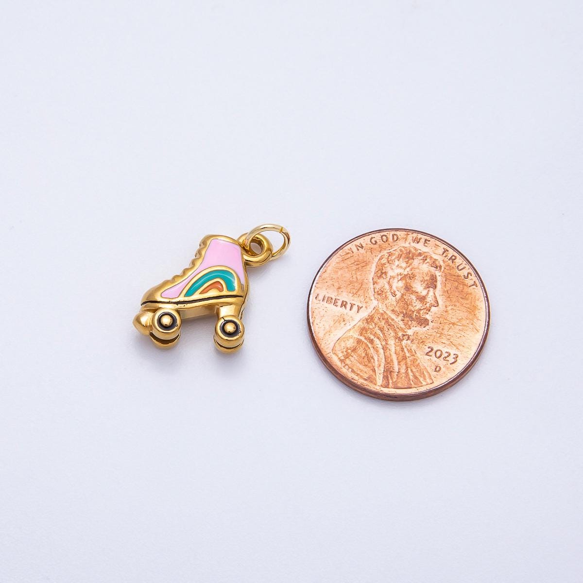 PVD Stainless Steel 14mm Colorful Roller Skates Enamel Charm Retro Rainbow Derby Pendant DIY Supply for custom Necklace | Charms-00713