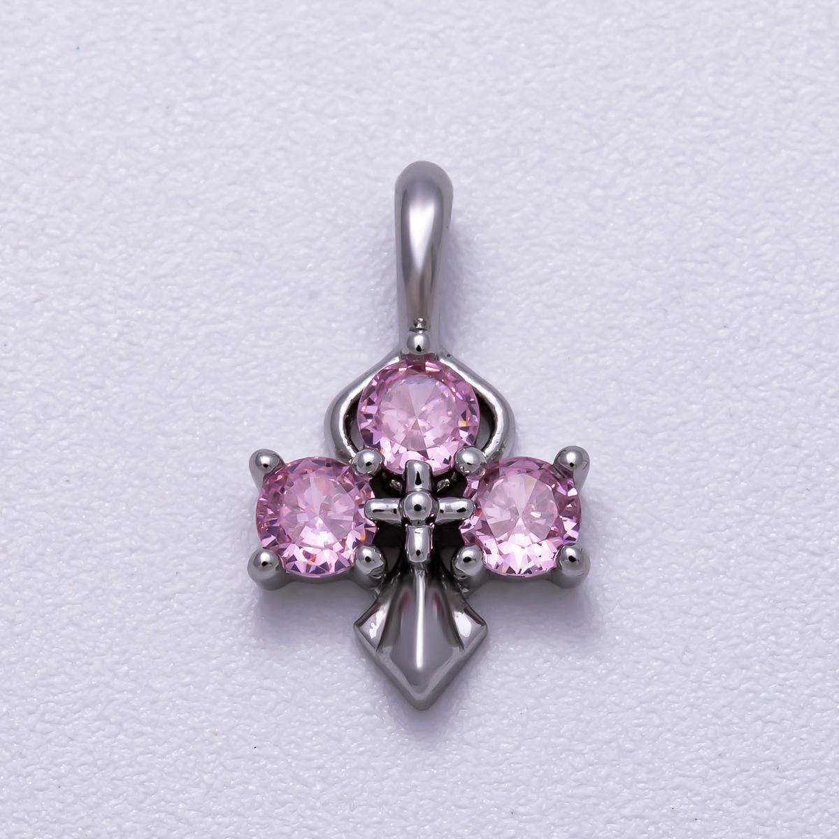 Gold Filled Pink Blue CZ Cross Charm Pendant