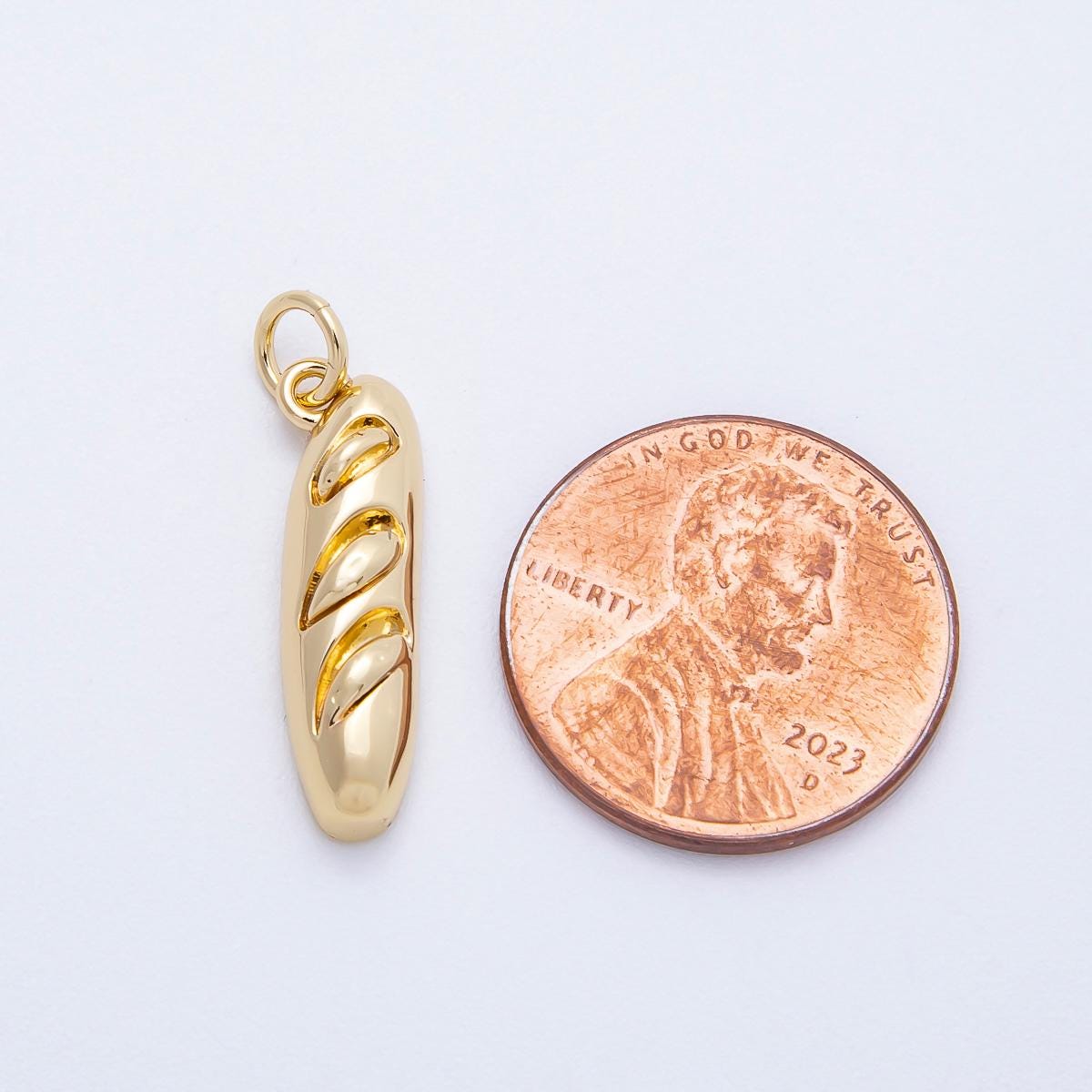 Gold Baguette Charm Pendant, 18K Gold Filled French Bread Jewelry Component CHARMS-717