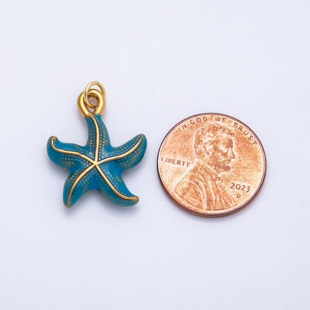 18k Stainless Steel 22mm Blue Enamel Starfish Charm Under the Sea Pendant Dainty DIY Jewelry Supply custom necklace bracelet | CHARMS-00704