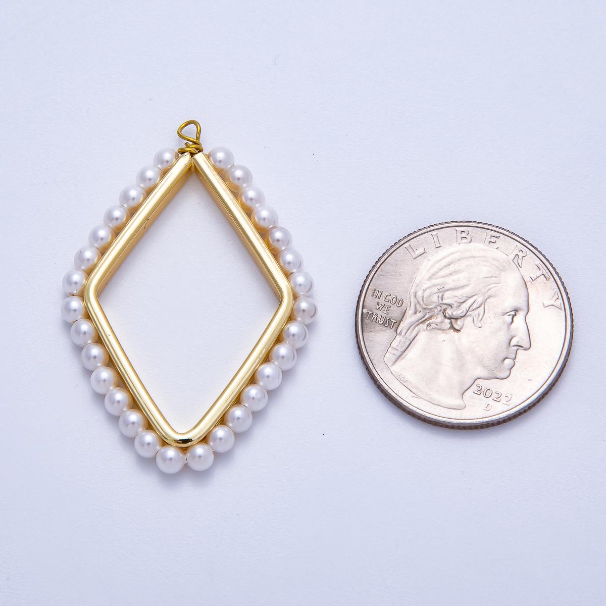 16K Gold Filled 41mm Shell Pearl Open Rhombus Geometric Charm Beach Wedding Accessory Custom Earrings boho theme diy supply | Charms-00547