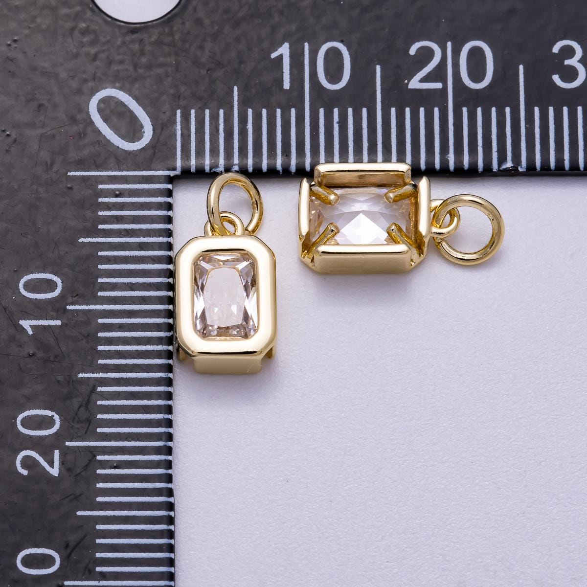 Mini gold filled Clear CZ Bezel Cut rectangle cubic zirconia charm for add on charm earring bracelet necklace earring component | Charms-628