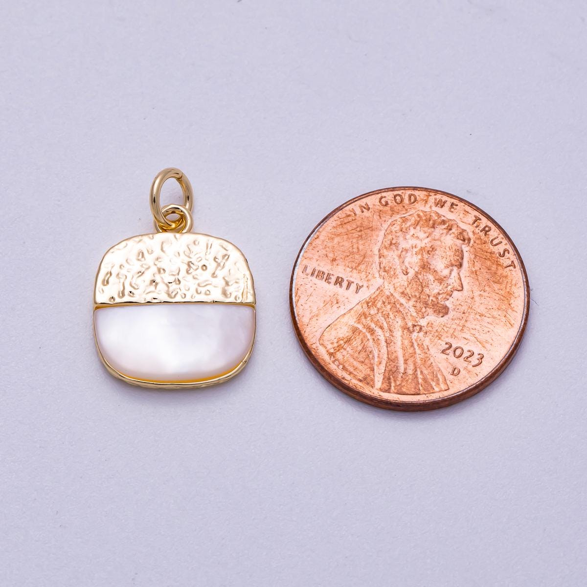 16K Gold Filled 15mm Shell Pearl Textured Square Charm Dainty Geometric Iridescent Jewelry Gift for Her DIY Supply Necklace | Charms-00591