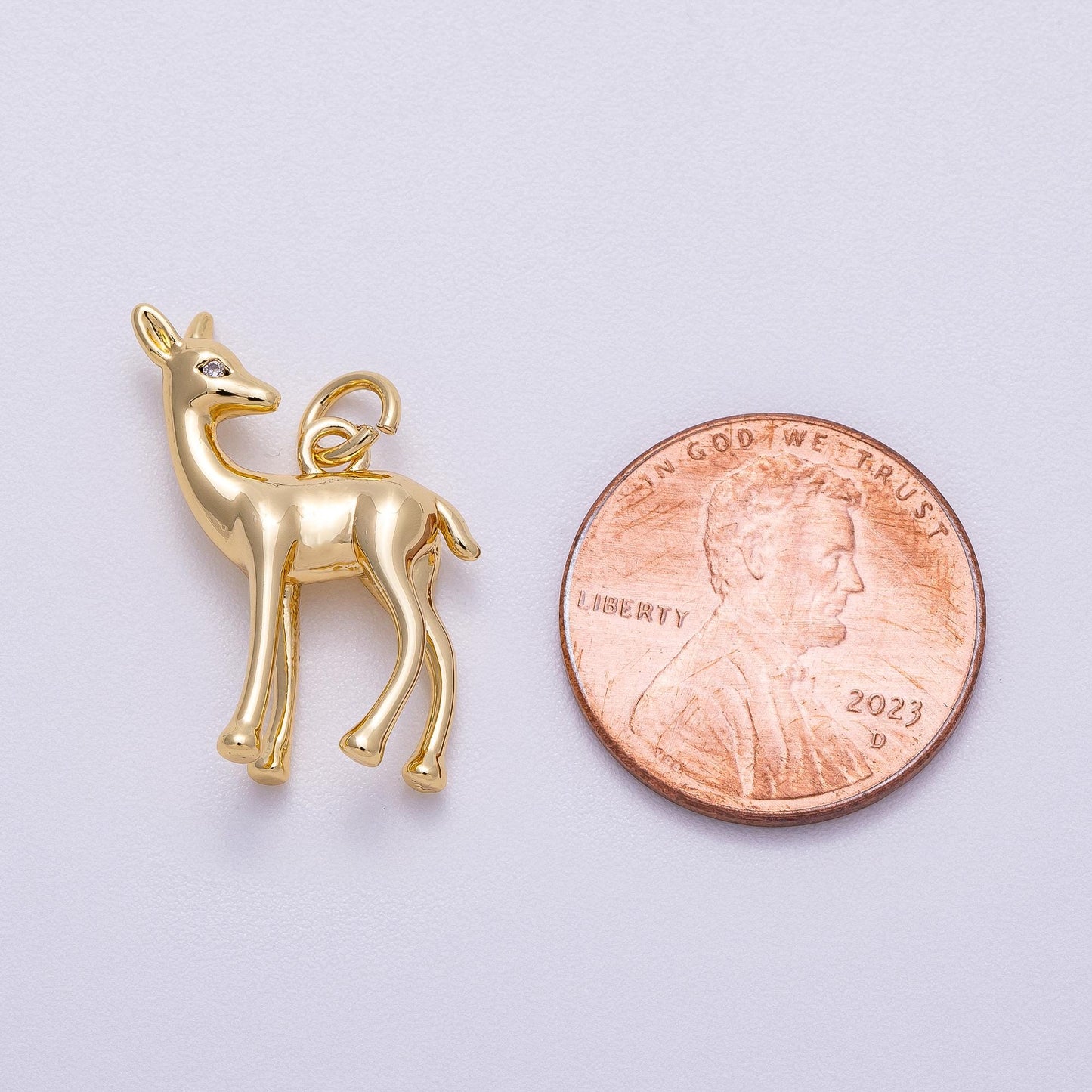 16K Gold Filled 22mm Fawn Deer Forest Animal Minimalist 3D Multidimensional Charm in Gold & Silver Bambi Inspired Jewelry | Charms-00606