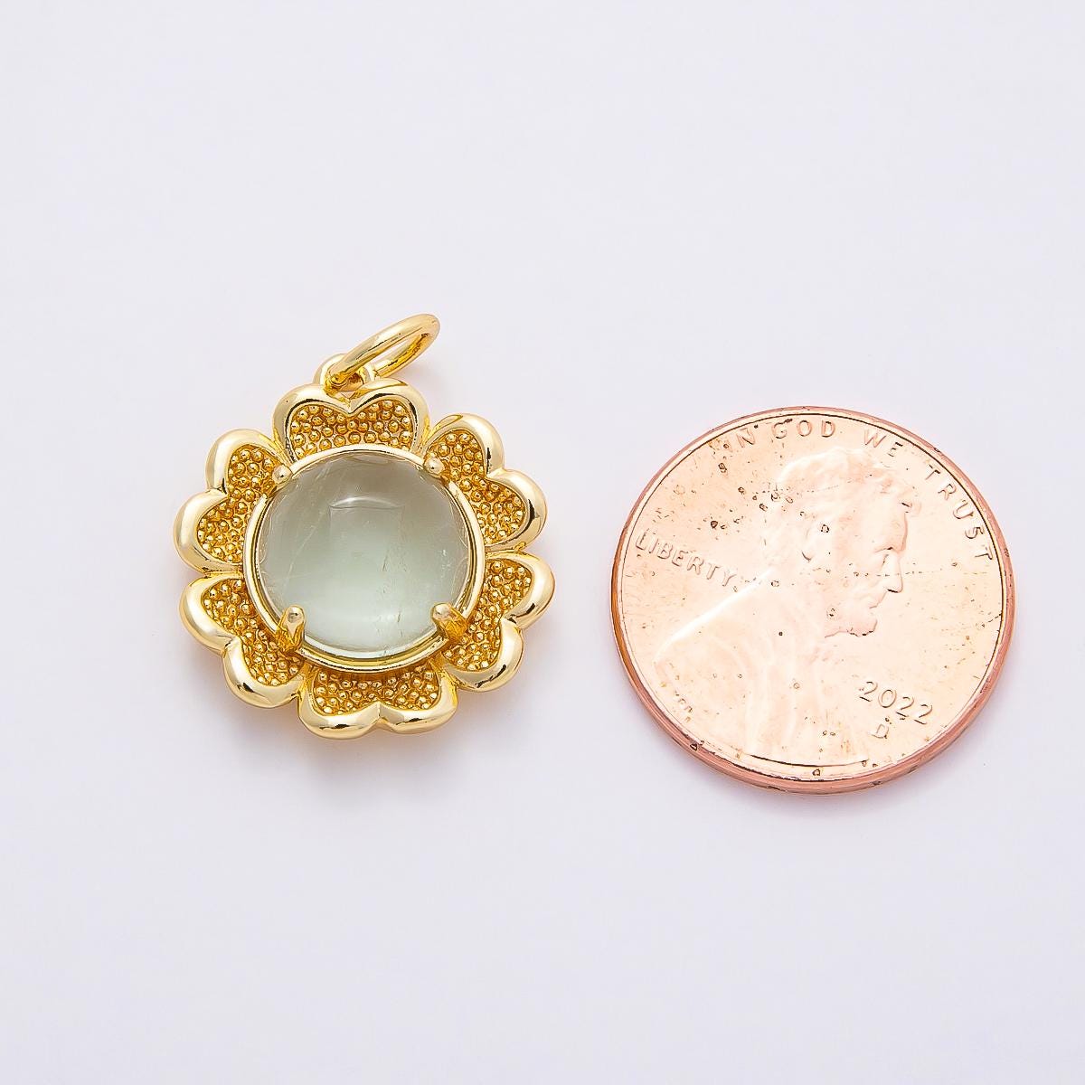 16k Gold Filled 20mm Gemstone Flower Charm with Filigree Laced Edge Elegant Jewelry Supply DIY custom Necklace and Bracelet | CHARMS-00766