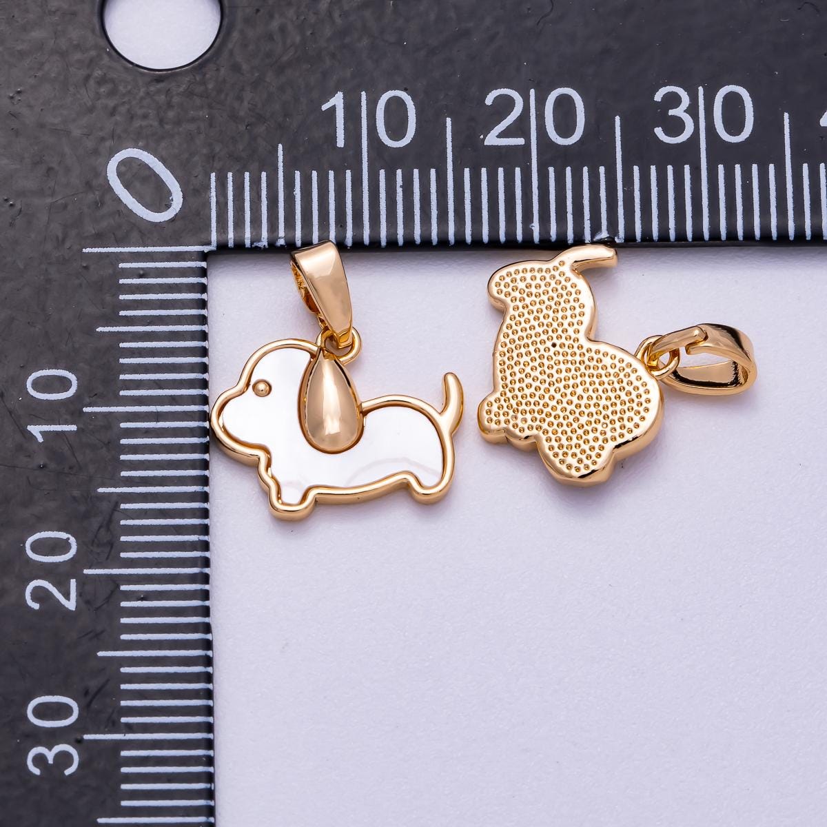 18k Gold Filled Shell Pearl Dog Charm Mini Pet Pendant, Jewelry Supply Charms-00582