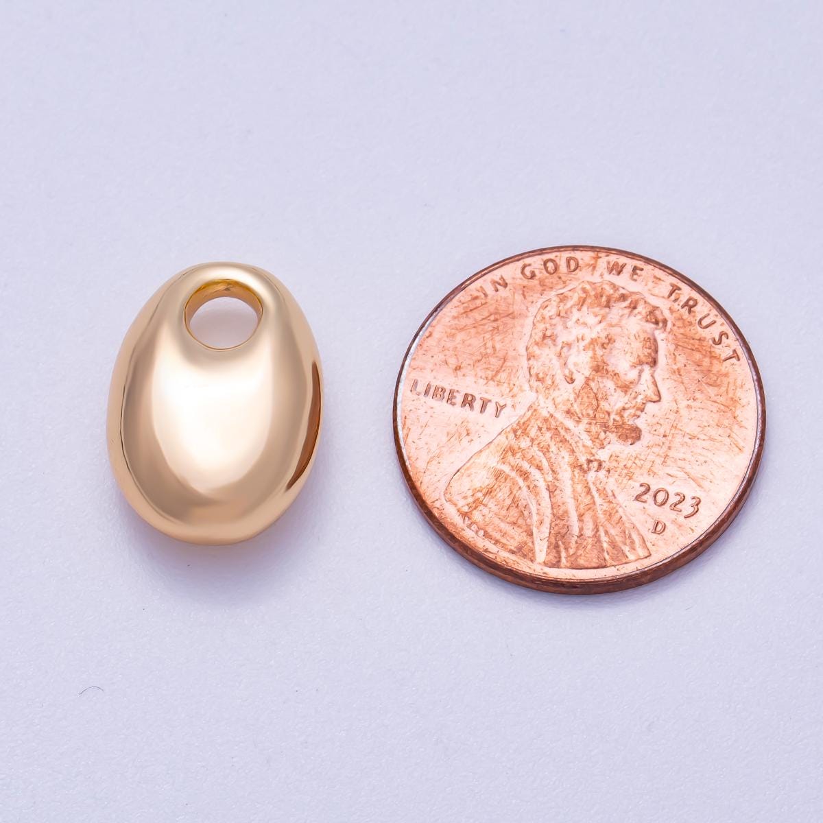 16K Gold Filled 16mm Chubby Oblong Oval 3D Multidimensional Slide Charm Bean Slide Pebble Jewelry Dainty Gift for Her | BEADS-00274