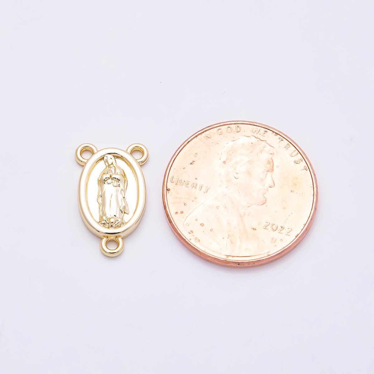 16k Gold Filled 15mm Virgin Mary Rosary Connector Component for Necklace and Bracelet Faith Jewelry DIY Supply Baptism Gift | FINDINGS-00166
