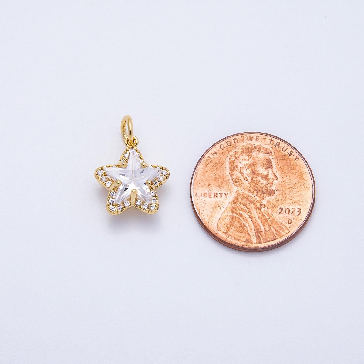 Mini gold Star charm for bracelet necklace earring supply with Micro Pave Celestial Charms-00653