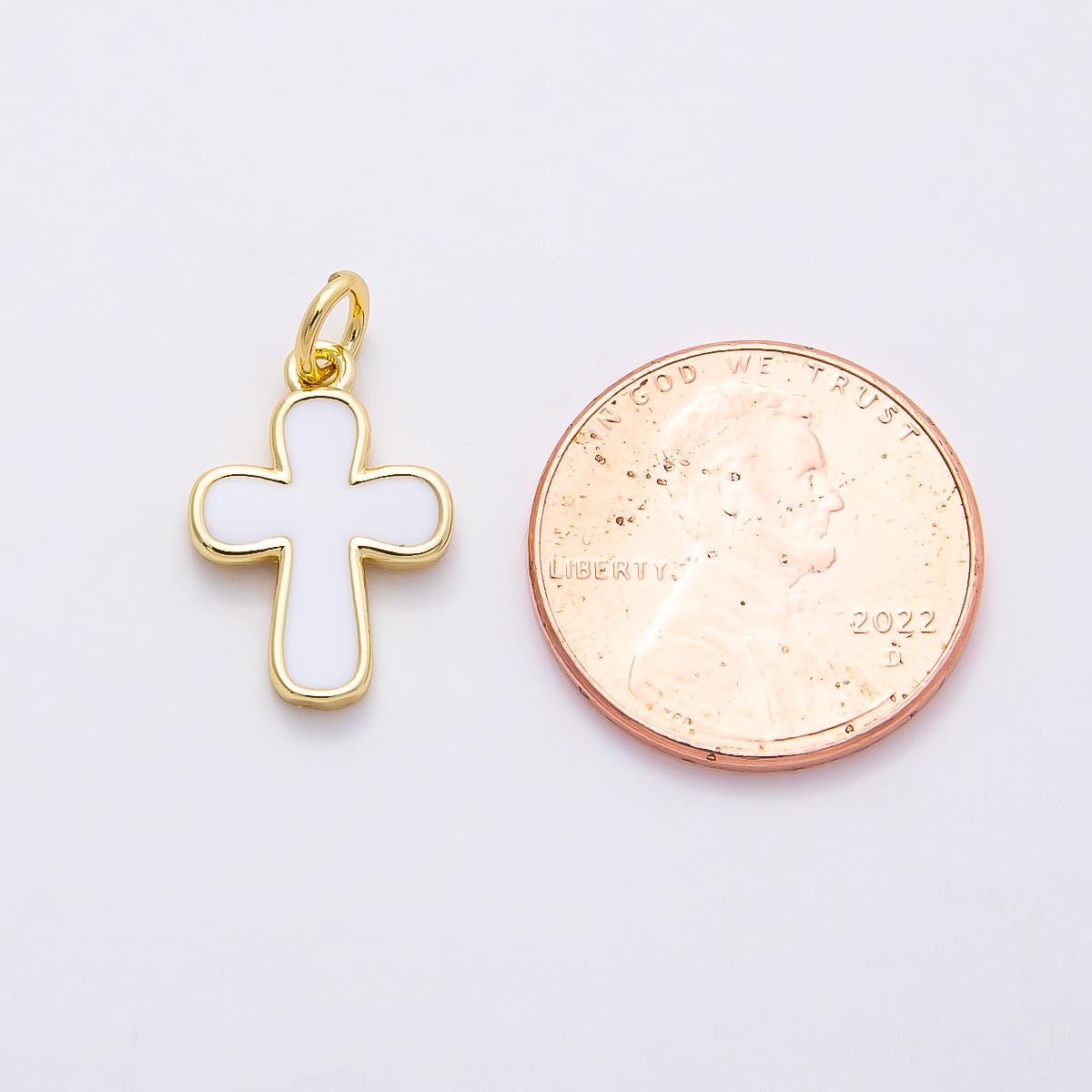 16k Gold Filled 16mm White Enamel Cross Charm Minimalist Religious Pendant for custom Necklace Tiny Faith DIY Jewelry Supply | CHARMS-00844
