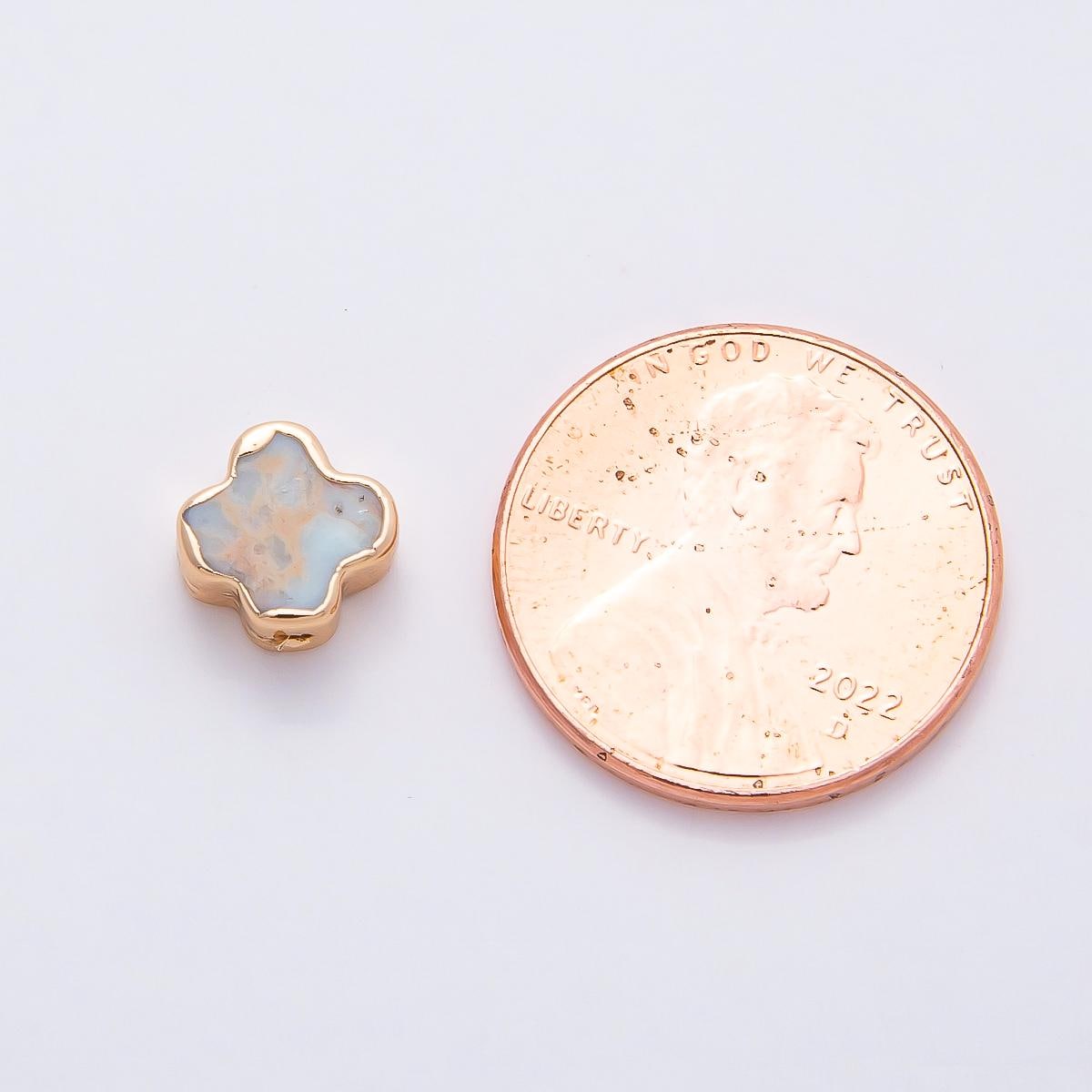 Rose Gold 7mm Clover Spacer Bead with Stone Inlay Four Leaf Charm Dainty Flower Bead for Bracelet DIY Jewelry Making Supply | BEADS-00326
