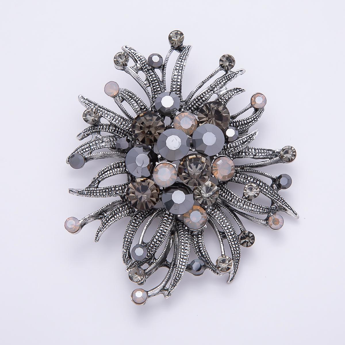 Vintage Crystal Flower Starburst Brooch 66mm Pin Antique Style Lapel Pin Fashion Accessory for Coats Bags and Scarves | BH-133