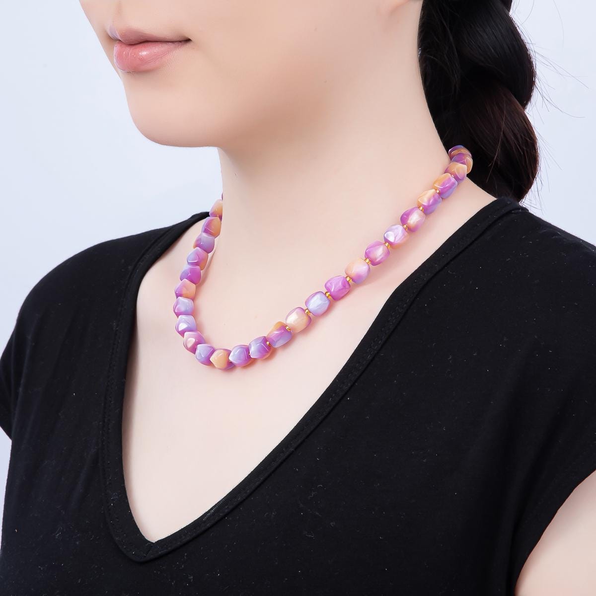Summer Colorful Candy Beaded handmade Necklace Chunky Bead Gold Stainless Steel necklace Tarnish Free | WA-4524