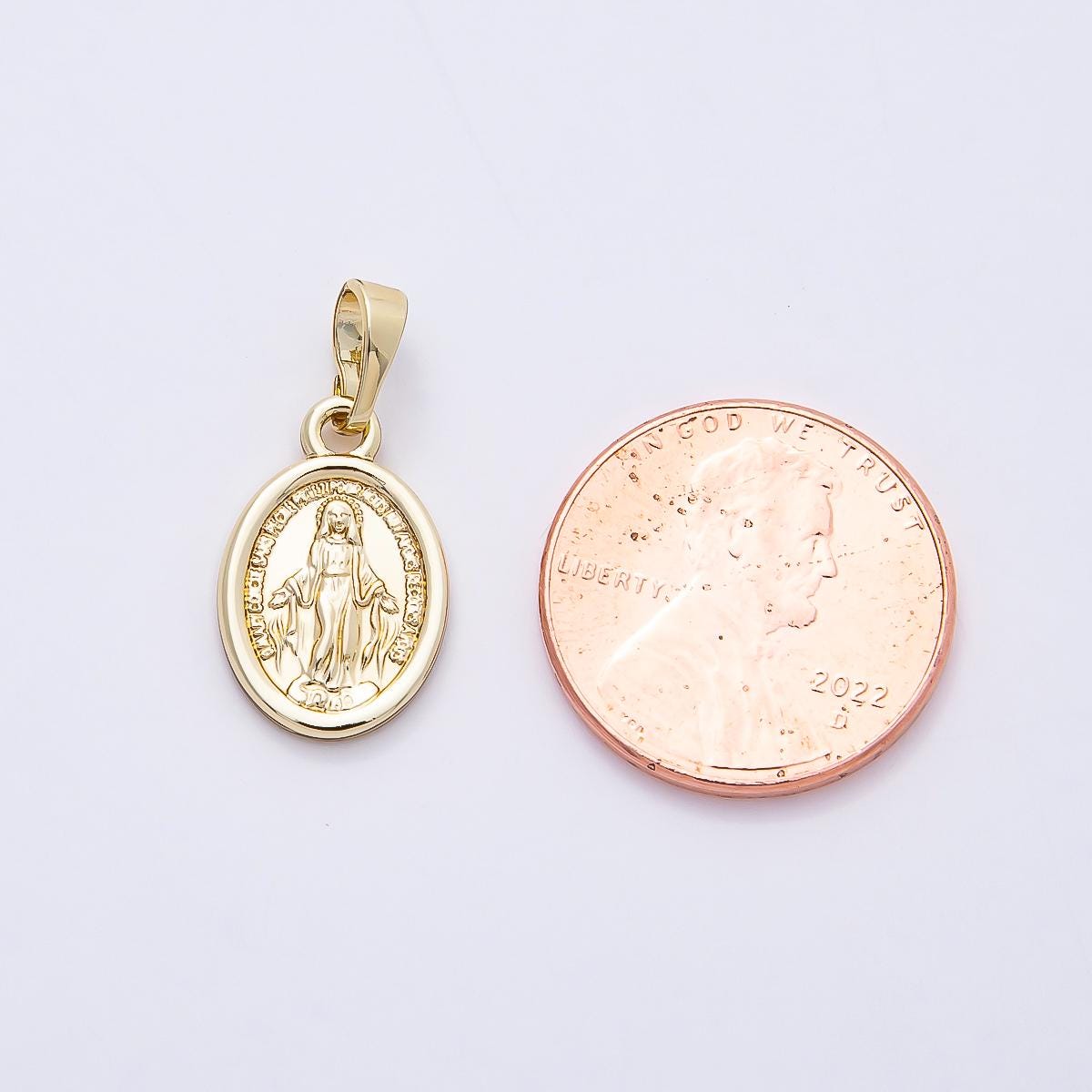 14k Gold Filled 16.2mm Miraculous Oval Virgin Mary Charm Catholic Religious Pendant Catholic Faith Gift DIY Supply Necklace | CHARMS-00764