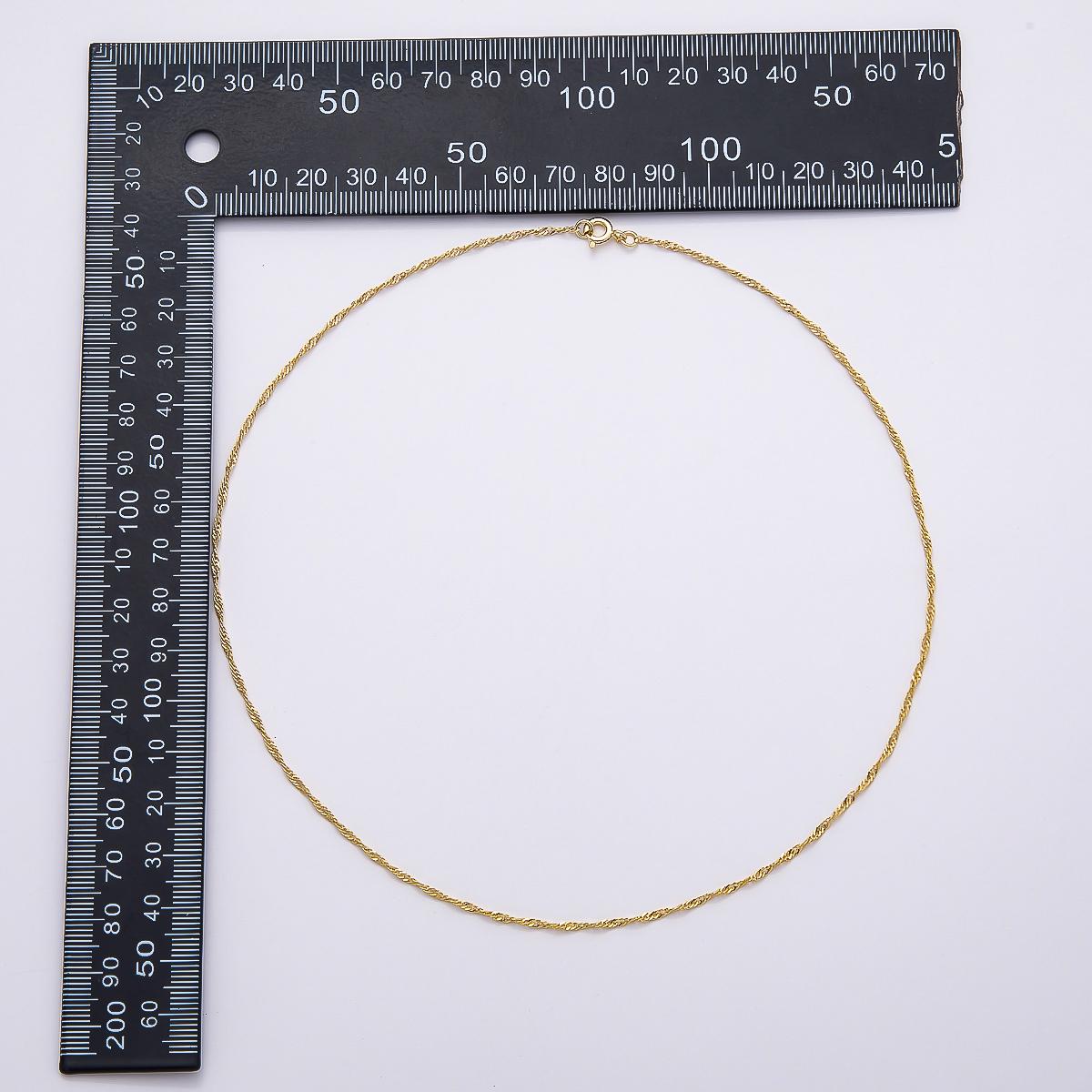 16K Gold Filled 1.5mm Singapore Twist 17.51 Inch Chain Minimalist Jewelry Supply | WA-4485