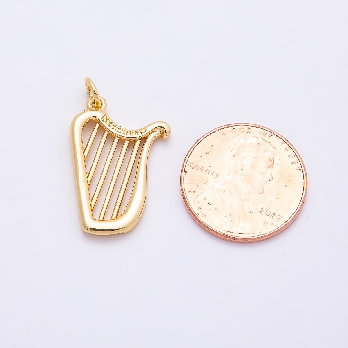 18K Gold Filled French Horn Pendant Harp Charm Piano CZ Musical Instrument Charm Bracelet Necklace for DIY Jewelry Making Supply Charms-859