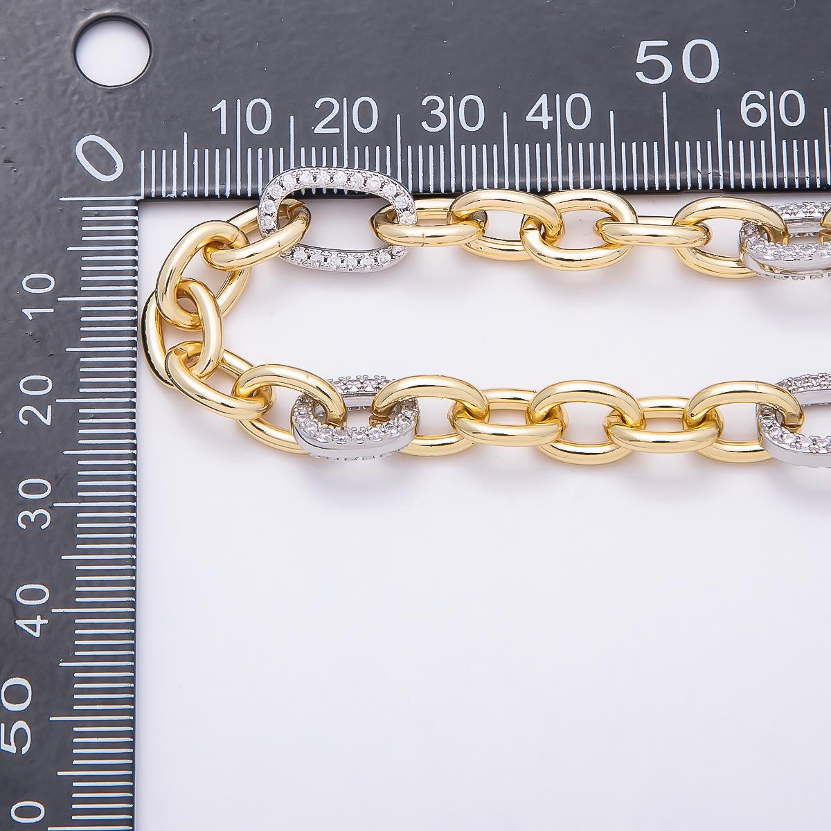 Two tone 11mm Gold Filled Paperclip Unfinished Chain by Yard Wholesale Bulk Mixed Metal Micro Pave DIY Jewelry Making Supply | Roll-1873