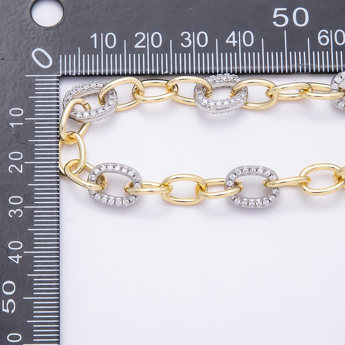 Two tone 10mm Gold Filled Oval link Paperclip Unfinished Chain by Yard Wholesale Bulk Mixed Metal Micro Pave DIY Jewelry Supply | Roll-1874