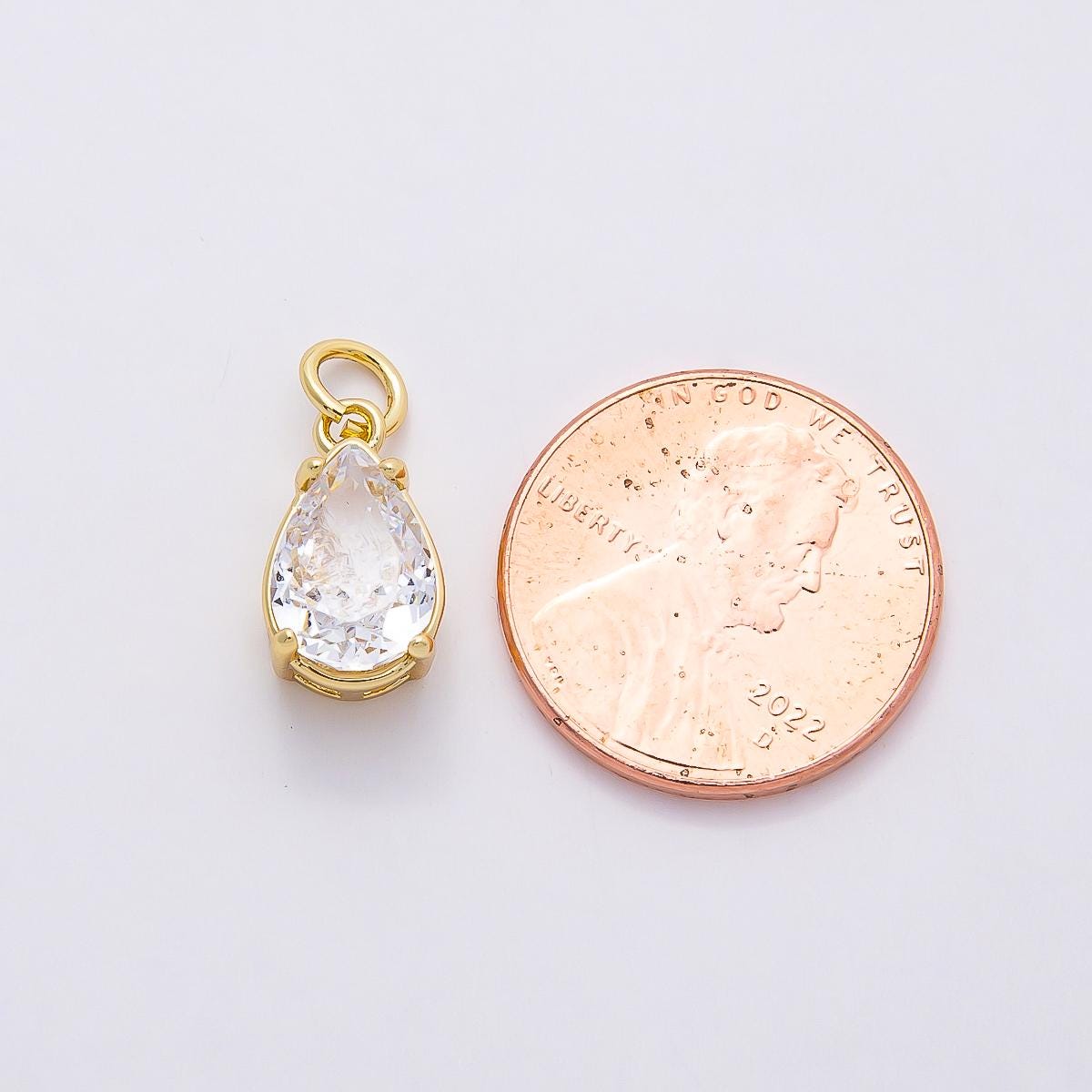 16k Gold Filled 13mm Teardrop Pendant Clear CZ Pear Cut Charm for Jewelry Making Dainty Everyday Necklace and Bracelet Add on | CHARMS-00816