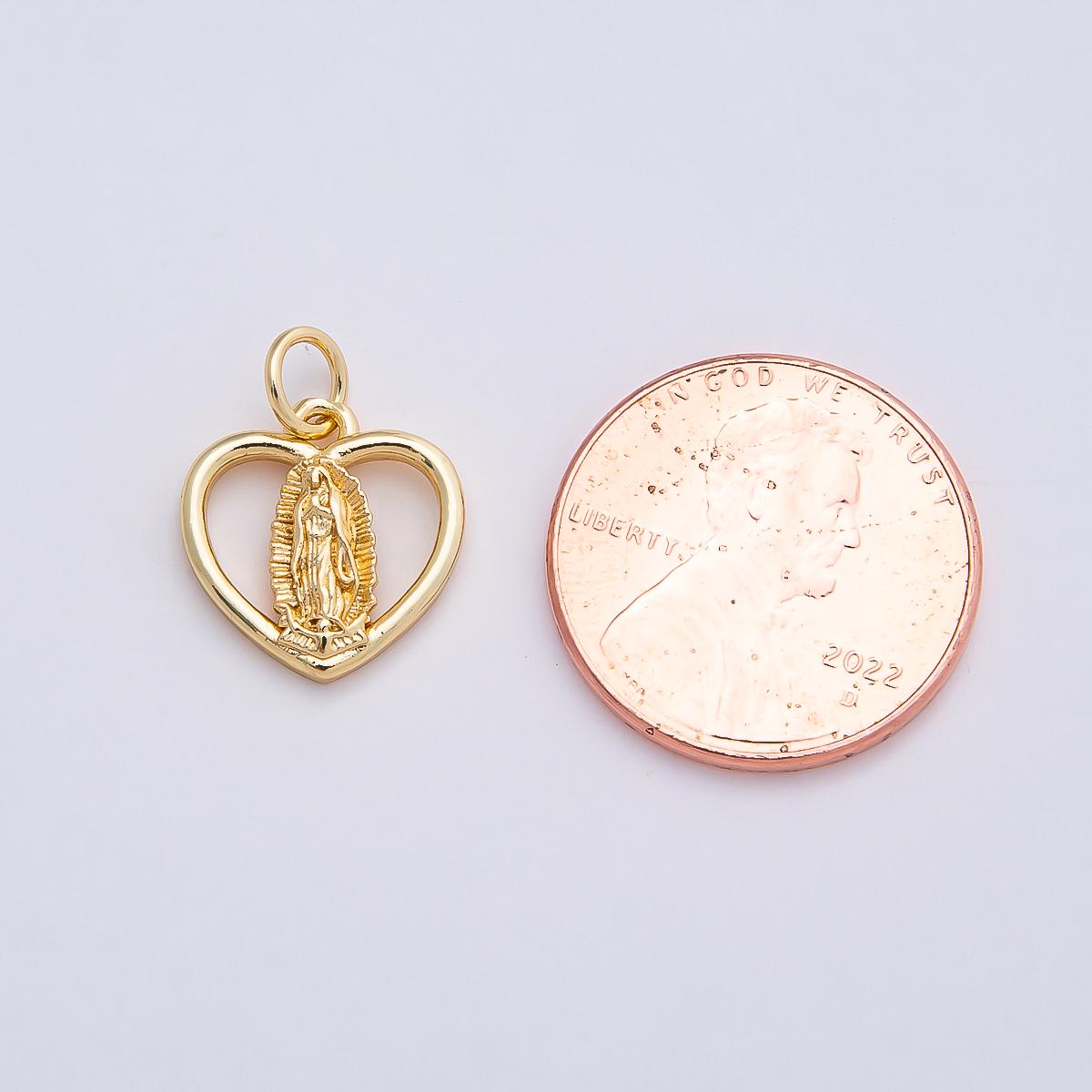 16k Gold Filled 13mm Our Lady of Guadalupe Heart Charm Virgin Mary Catholic Pendant Religious Faith Jewelry Necklace Bracelet | CHARMS-00850