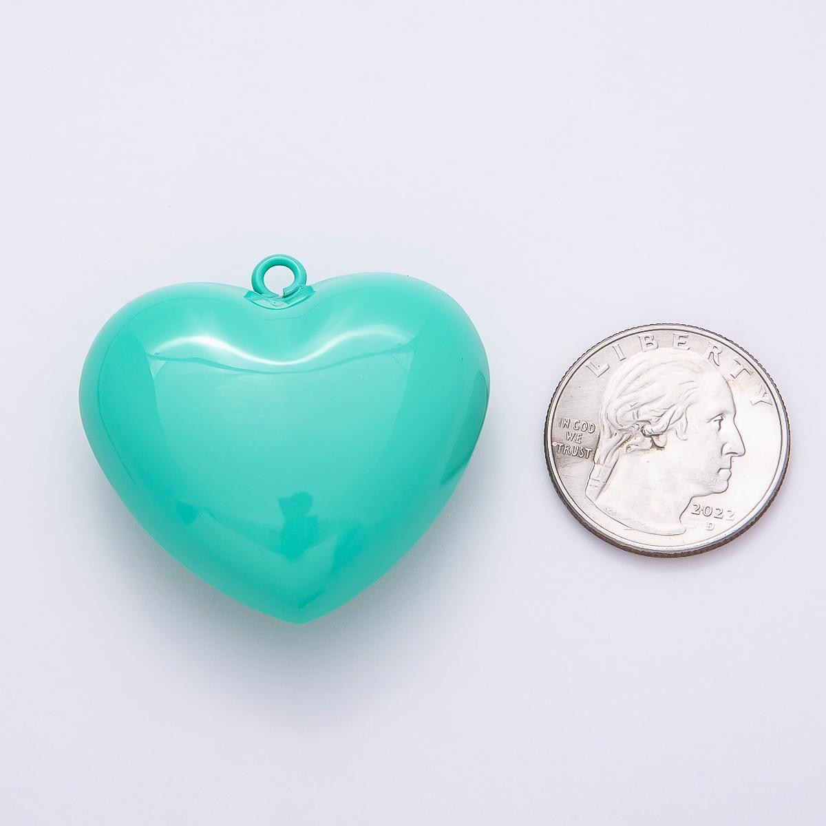 40mm Pastel Teal Heart Pendant Large Acrylic Puffy Heart Charm DIY Summer Jewelry Supply for custom Necklace | CHARMS-00847