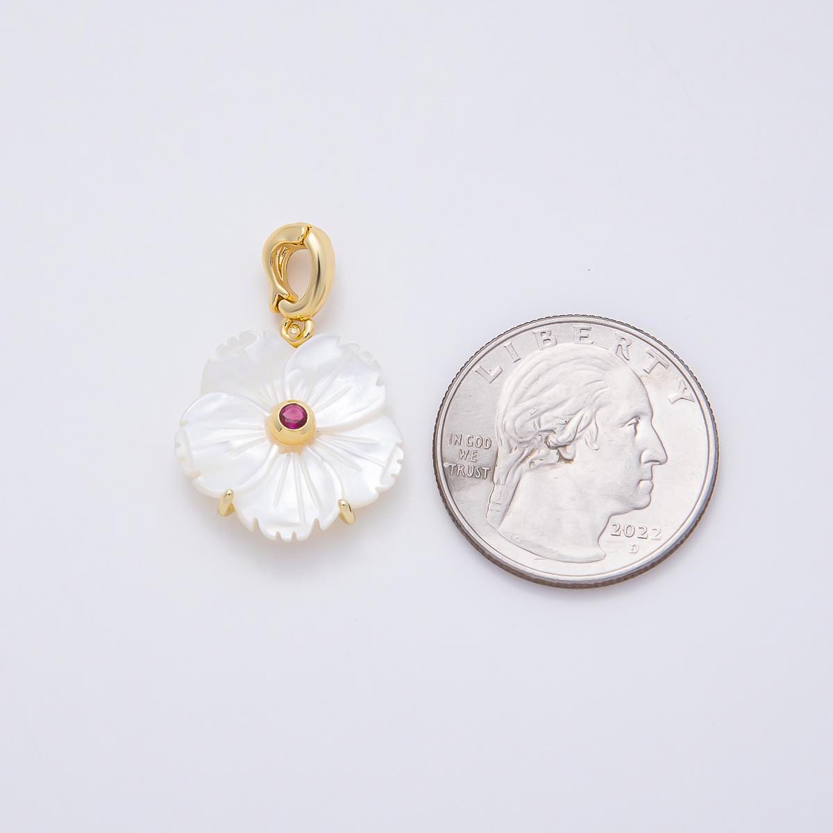16K Gold Filled 20mm Mother of Pearl Blooming Flower Personal Birthstone Pendant Custom Birth Month Jewelry Charm DIY | Charms-00965