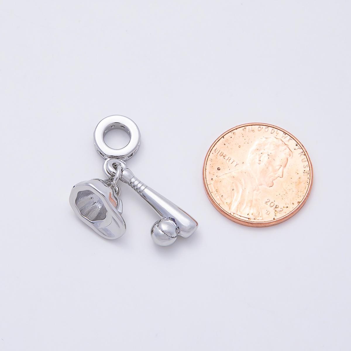 24K Gold Filled Baseball Bat Cap Micro Paved CZ Rondelle Drop Pendant in Gold & Silver DIY Jewelry Making Supply | W333 - Charms-00980