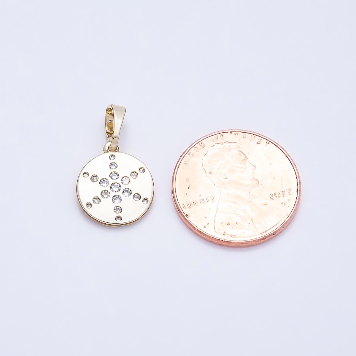 16K Gold Filled 13mm Clear CZ Dotted Celestial North Star Round Charm Compass Starlight Jewelry Making Findings DIY | Charms-00936