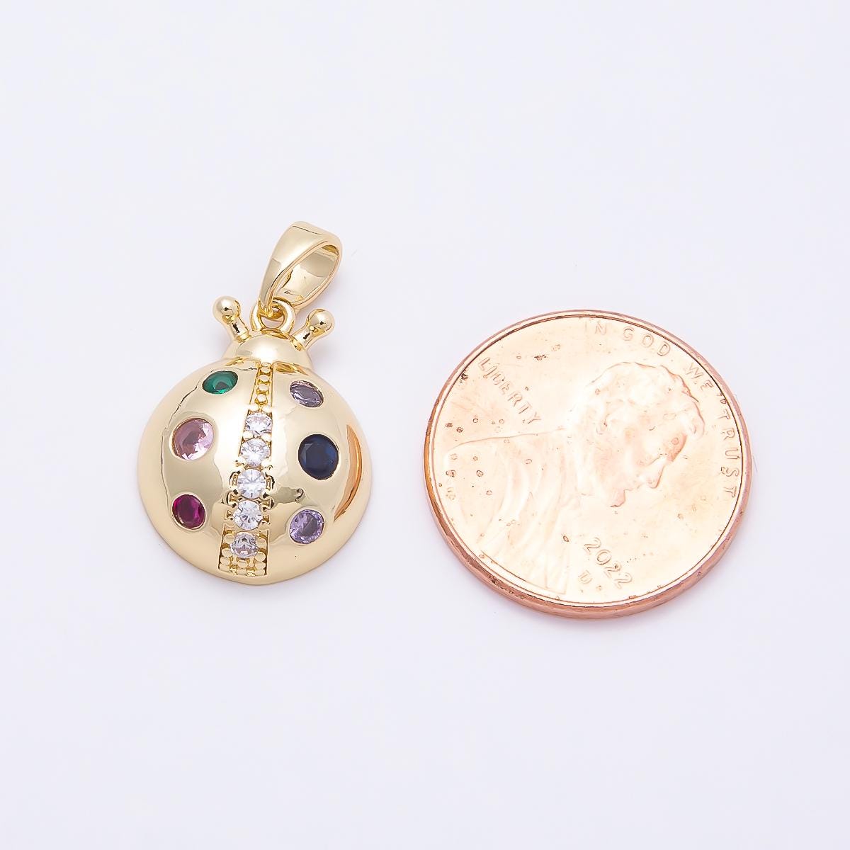 16K Gold Filled 17mm Multicolor CZ Dotted Lady Bug Insect Pendant Pretty Insect Charm DIY Jewelry Supply for custom necklace | Charms-01040
