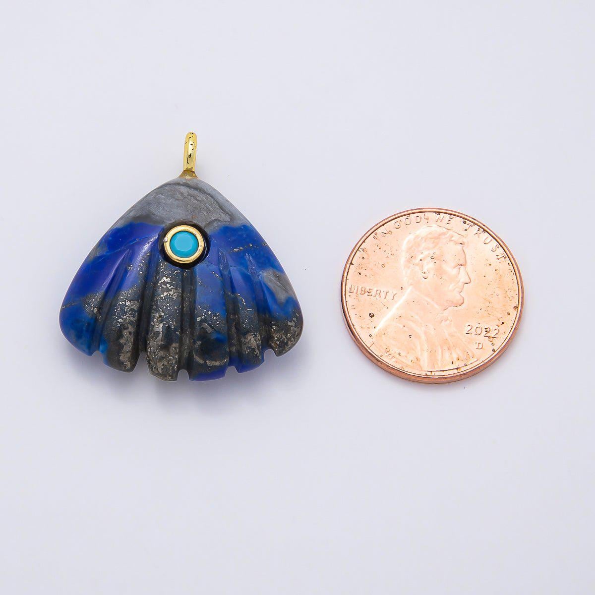 16K Gold Filled 27mm Multicolor CZ Embedded Gemstone Scallop Sea Shell Pendant Beach Jewelry Supply Necklace | Charms-01047
