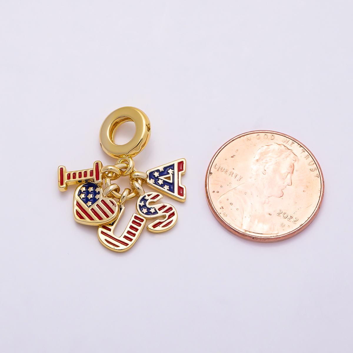 18K gold filled I love USA rondelle bail drop pendant for 4th of July / Independence Day Soccer Tournament Bracelet Necklace | CHARMS-962