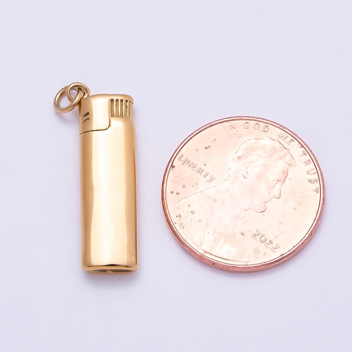 PVD Gold Stainless Steel 23mm Miniature Classic Gas Lighter Charm 3D Spark Pendant DIY Jewelry Making Supply custom Necklace | Charms-01016