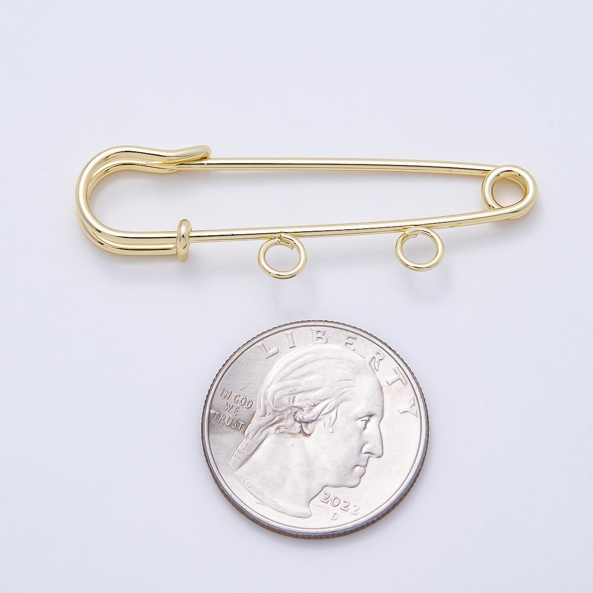 16K Gold Filled 50mm Double Loop Minimalist Safety Pin Findings Charm Holder Brooch DIY Supply for custom clip on | Findings-00171