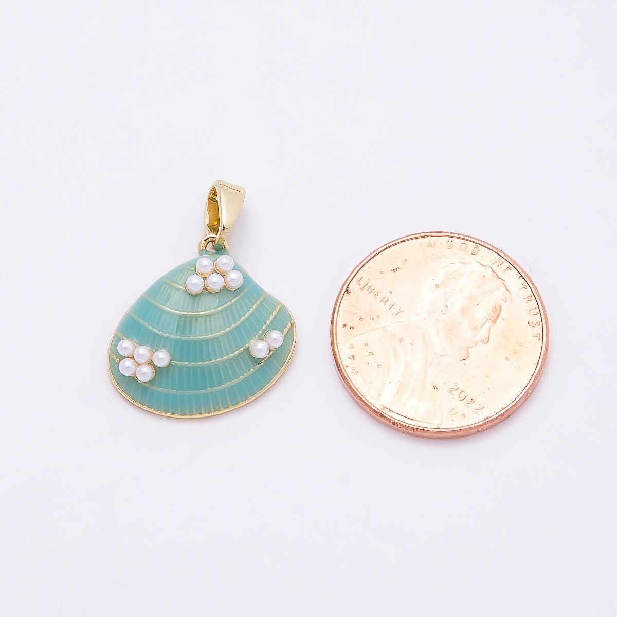 16K Gold Filled 16mm Shell Pearl Blue Enamel Clam Sea Shell Pendant Beach Jewelry DIY for Necklace and Bracelet Making | Charms-00949